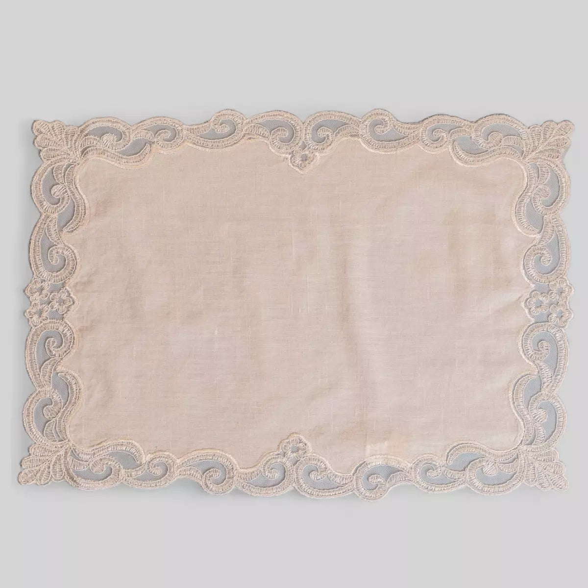 Toalha de Bandeja/Lavabo Branco Linho e Renda 42 x 29cm