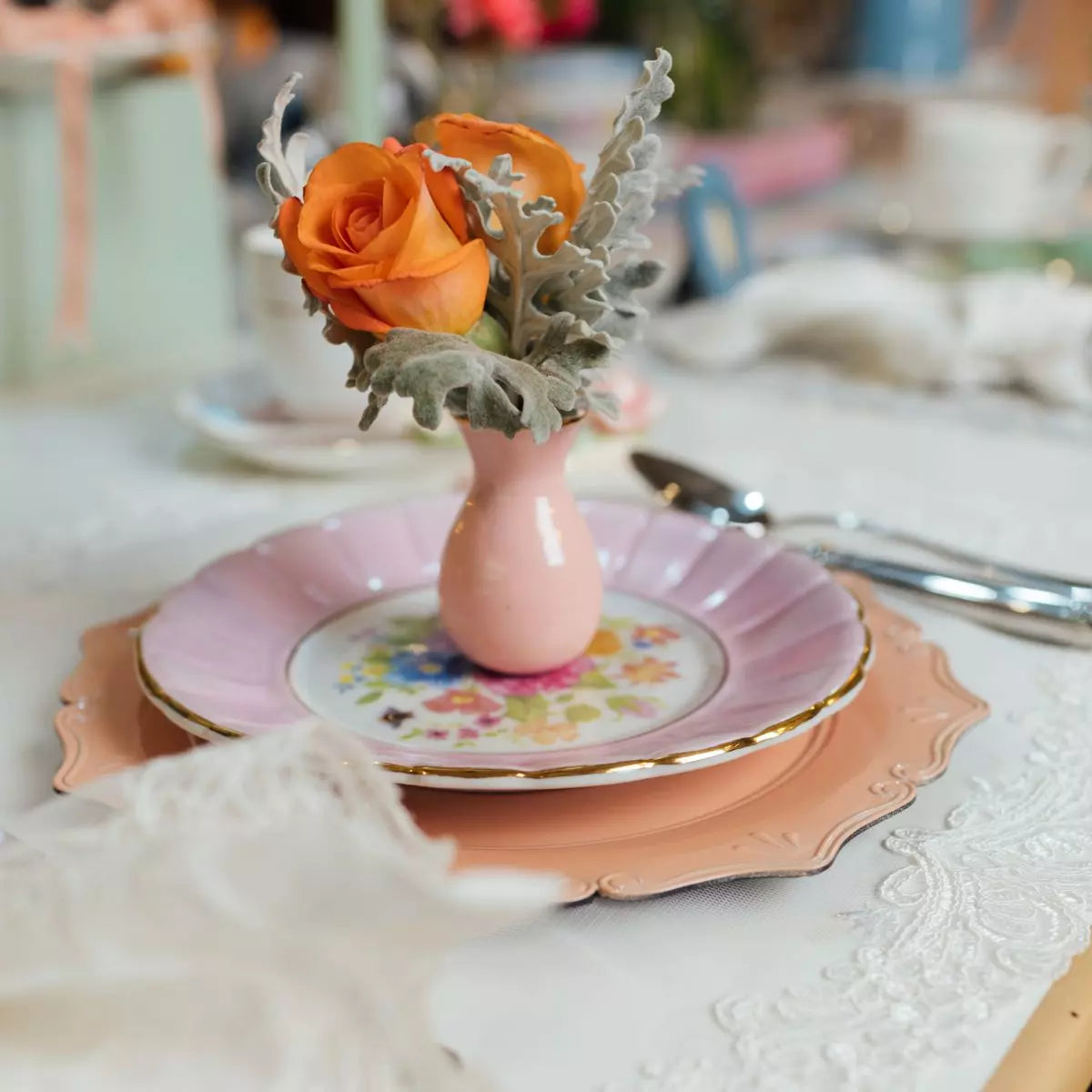 Kit Mini Vaso de Mesa Maria de Porcelana Rosa 7 x 5cm
