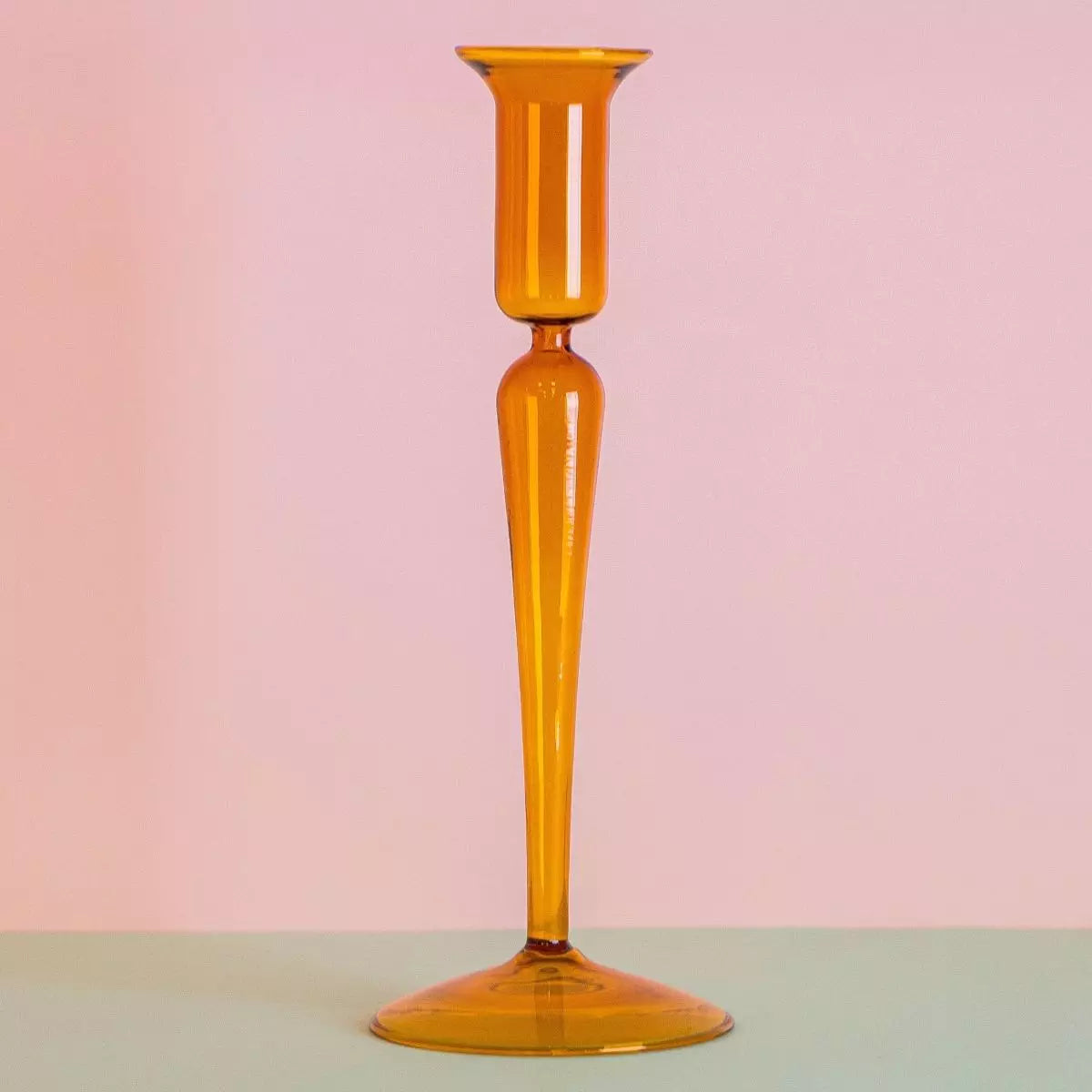 Castiçal Grande Vidro Âmbar Sopro 22 x 8,50cm