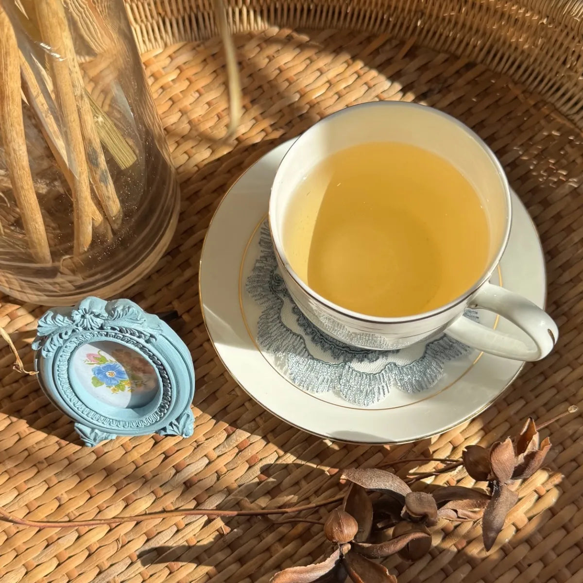 Toalha de Xícara Tule e Renda Azul 11cm