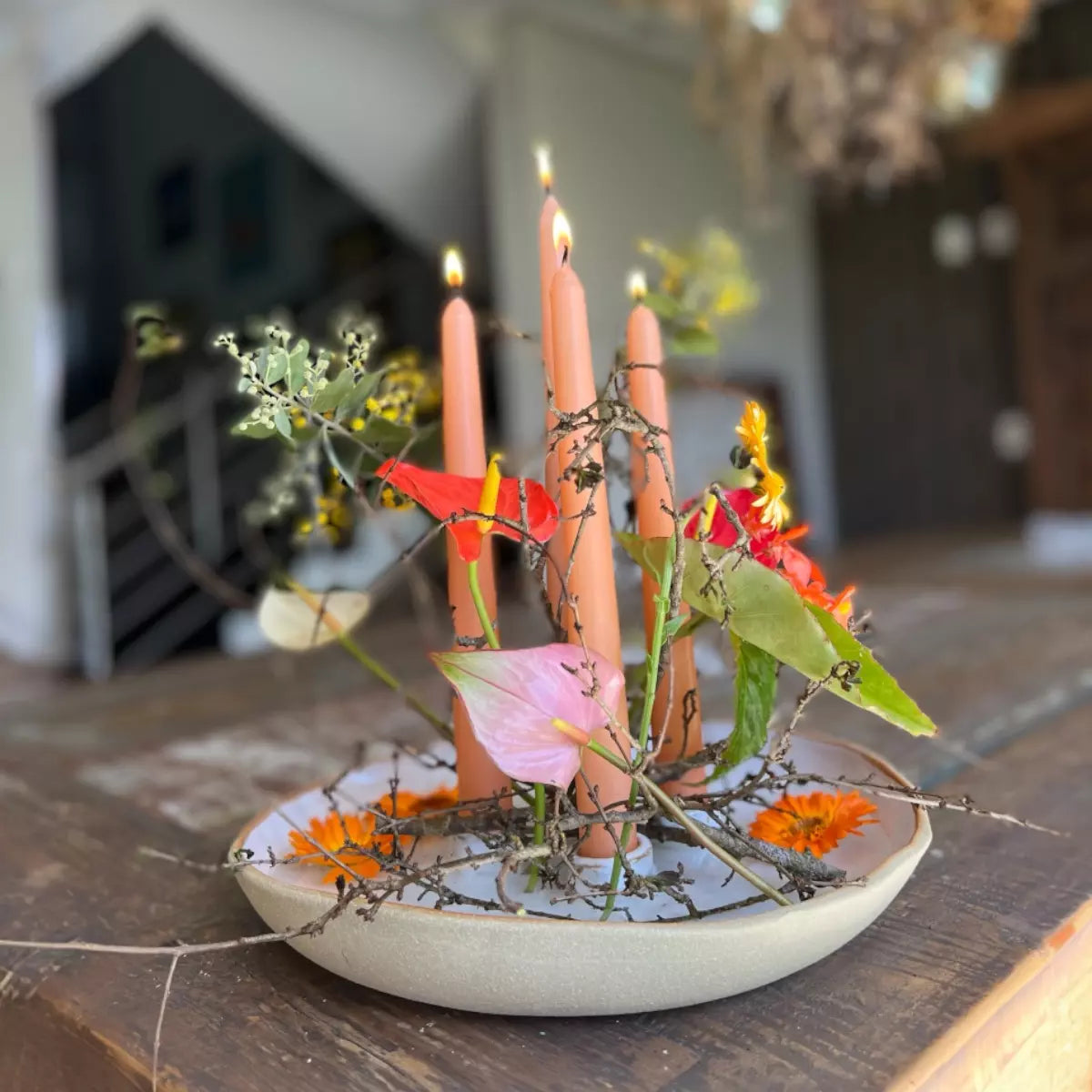 Castiçal em Cerâmica Branca 4 Velas 3 x 29cm diâmetro