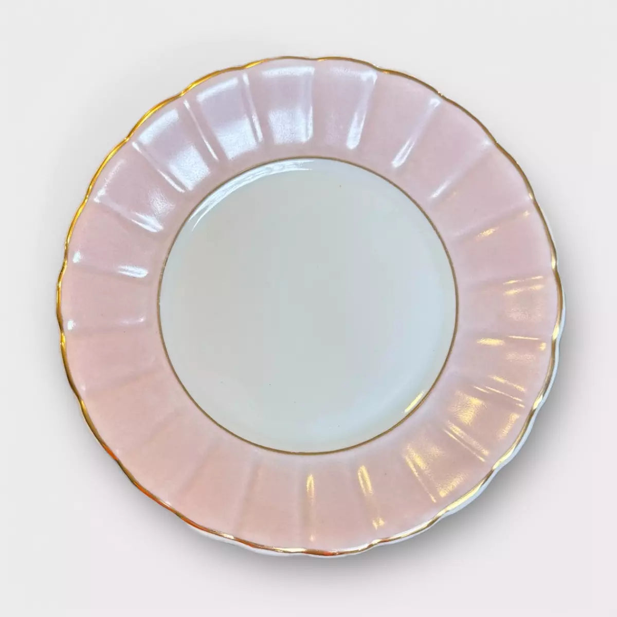 Prato Sobremesa Porcelana Rosa Filete Ouro 19,50 x 2cm