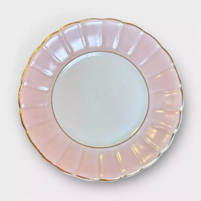 Prato Sobremesa Porcelana Rosa Filete Ouro 19,50 x 2cm