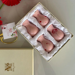 Kit Mini Vaso de Mesa de Porcelana Rosa Coração 7 x 5cm