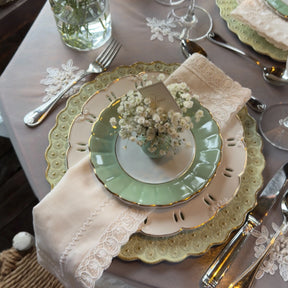 Prato de Sobremesa Porcelana Verde Claro Filete Ouro 19,50 x 2cm