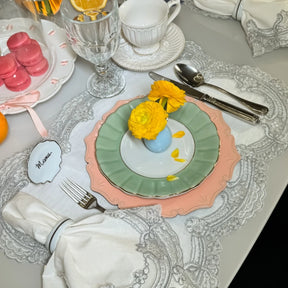 Prato de Sobremesa Porcelana Verde Claro Filete Ouro 19,50 x 2cm